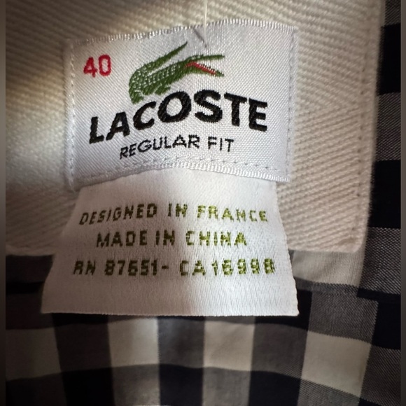 LACOSTE black and white collared long sleeve button up dress shirt (EU 40) - Picture 4 of 5